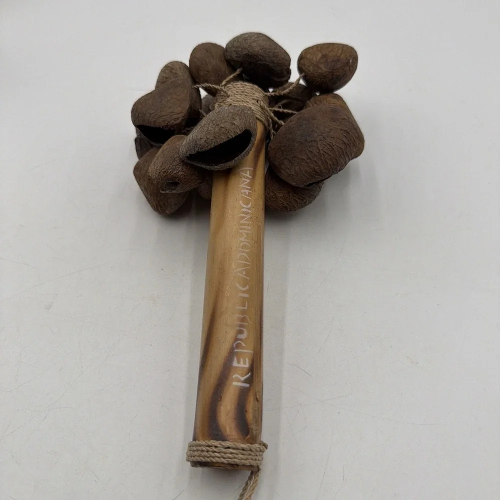 Vintage Natural Seed Pod Rattle Shaker Wooden Handle Percussion Instrument Folk
